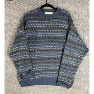 Henry Grethel Blue Stripe Crewneck Knit '80's Grandpa Sweater / Men's Large VTG